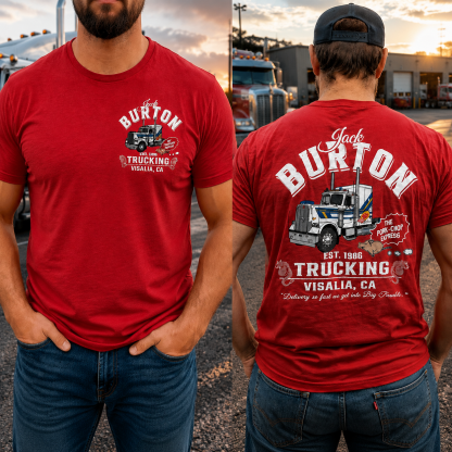 Jack Burton Vintage Trucking Est. 1986 Graphic Tee – Visalia CA Big Rig Driver Shirt
