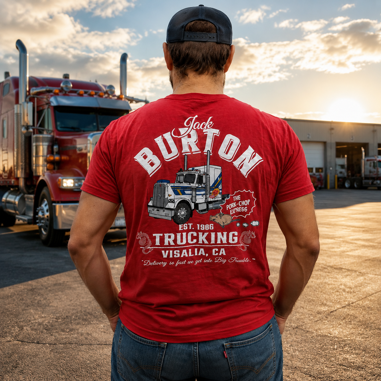 Jack Burton Vintage Trucking Est. 1986 Graphic Tee – Visalia CA Big Rig Driver Shirt