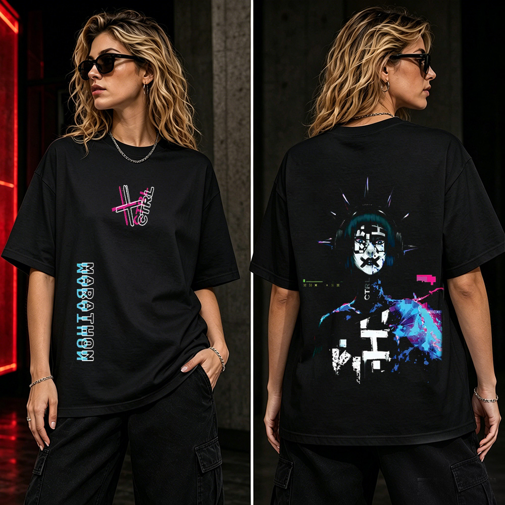 Marathon CTRL Glitch Cyberpunk Graphic T-Shirt – Futuristic AI Streetwear Tee