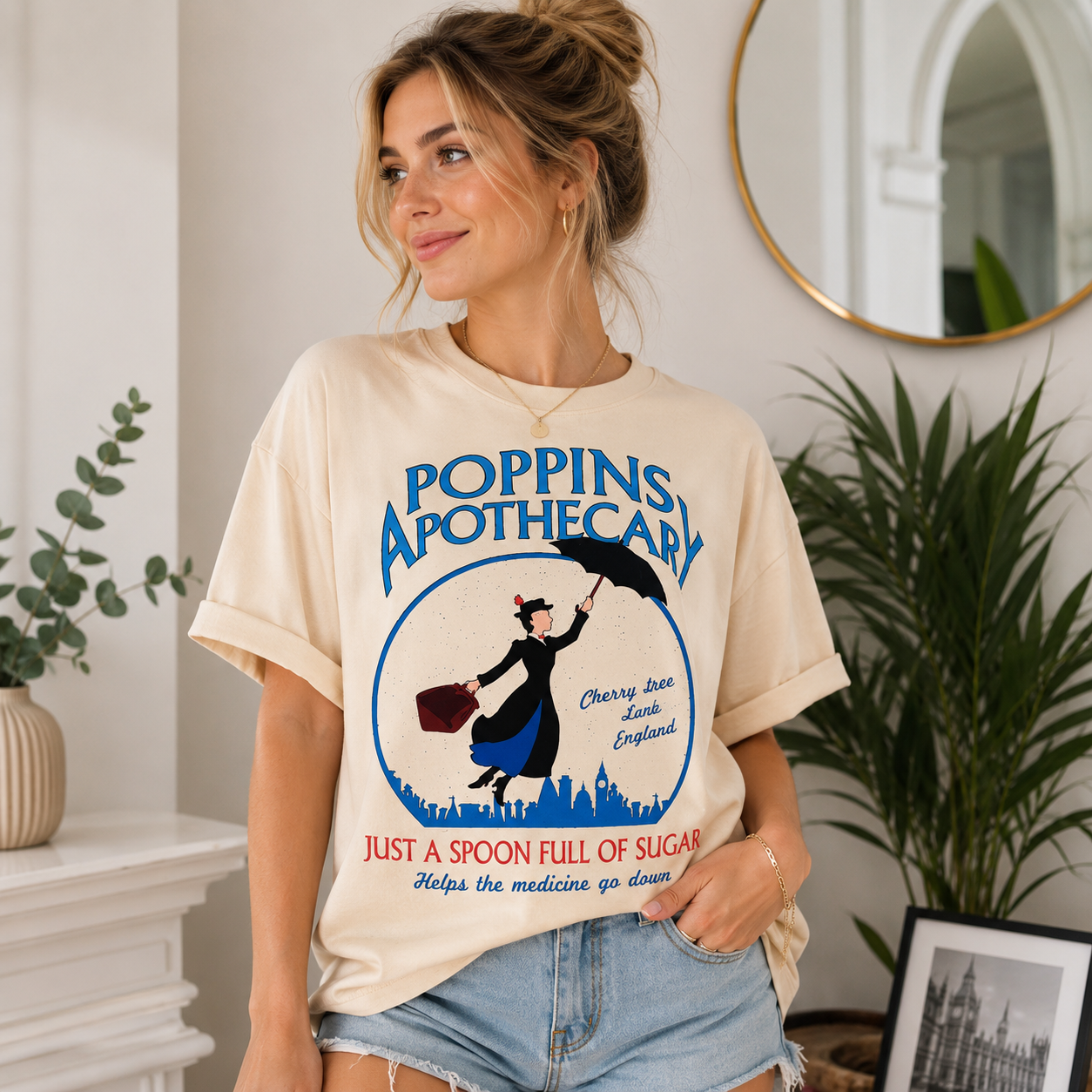 Vintage Umbrella Apothecary Graphic T-Shirt – Cream Retro Streetwear Tee