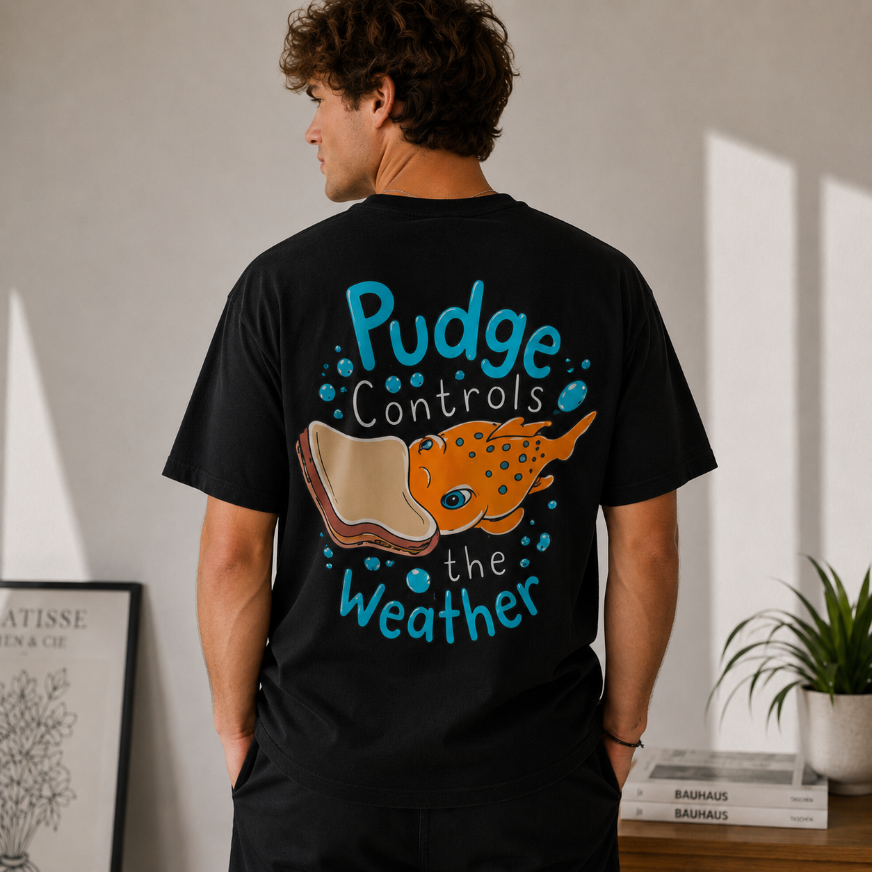 Retro Cartoon Underwater Fish Graphic T-Shirt – Washed Cream Oversized Streetwear Tee
