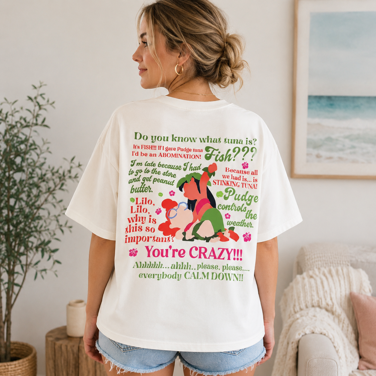 Funny Sandwich Graphic Oversized T-Shirt – Washed Cream Casual Streetwear Tee with Retro Text Print