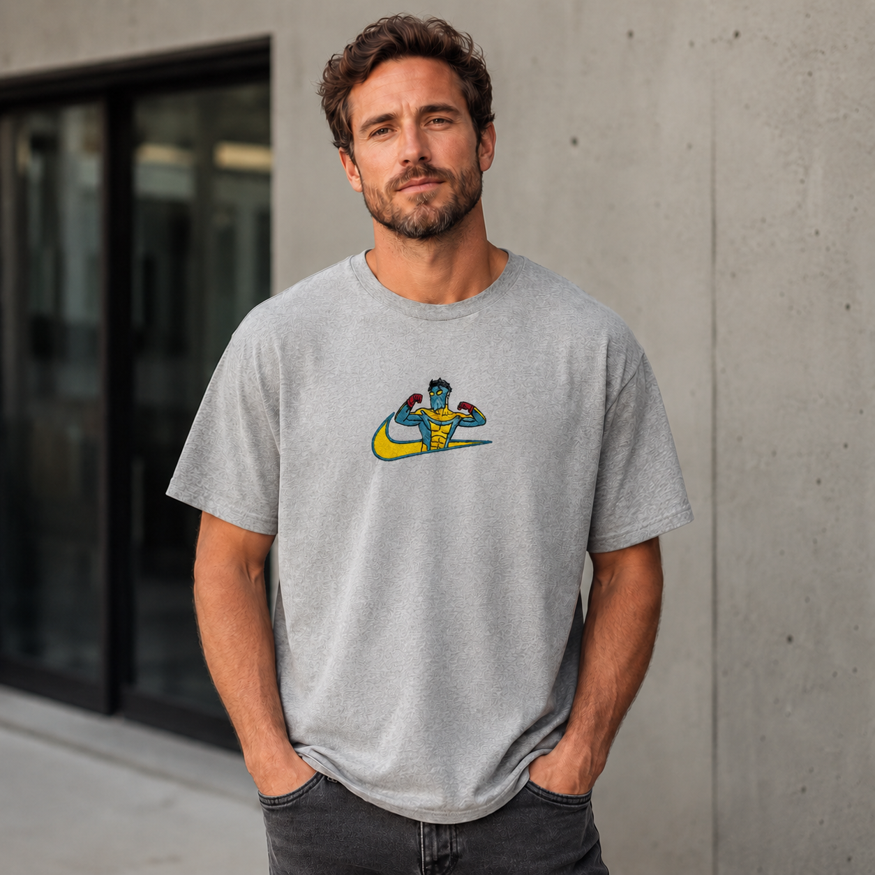 Minimalist Oversized Streetwear T-Shirt – Action-Inspired Chest Graphic Tee