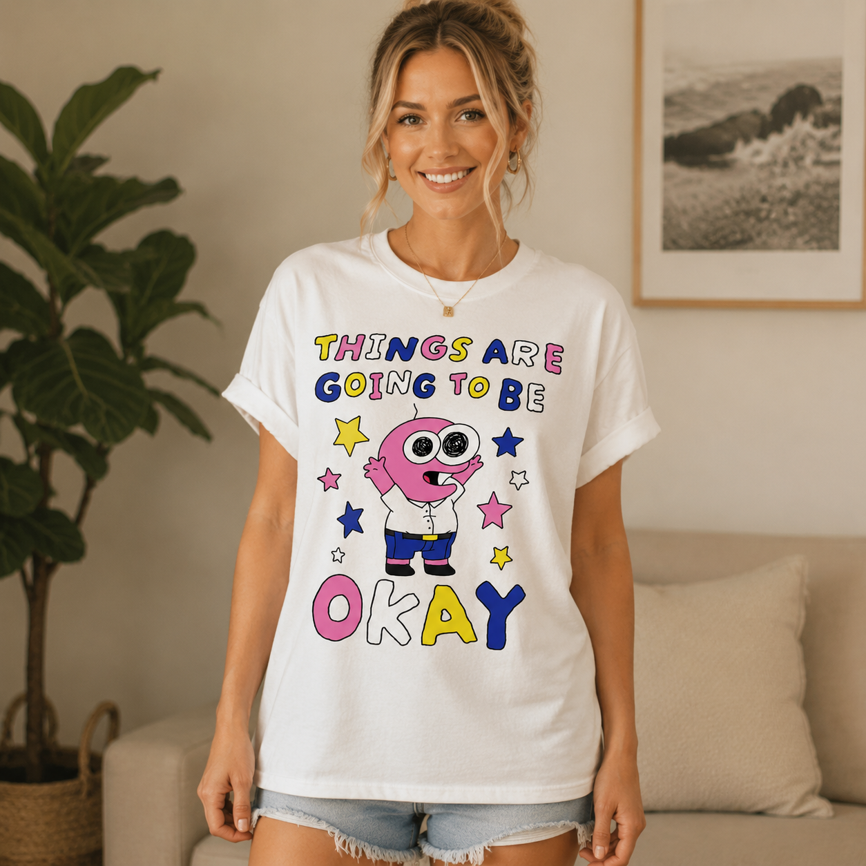 Positive Cartoon Motivational Graphic T-Shirt – Inspirational Slogan Print Tee