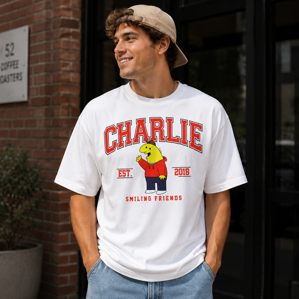Charlie Smiling Friends Graphic Oversized Streetwear T-Shirt – Cartoon Character College Print Tee