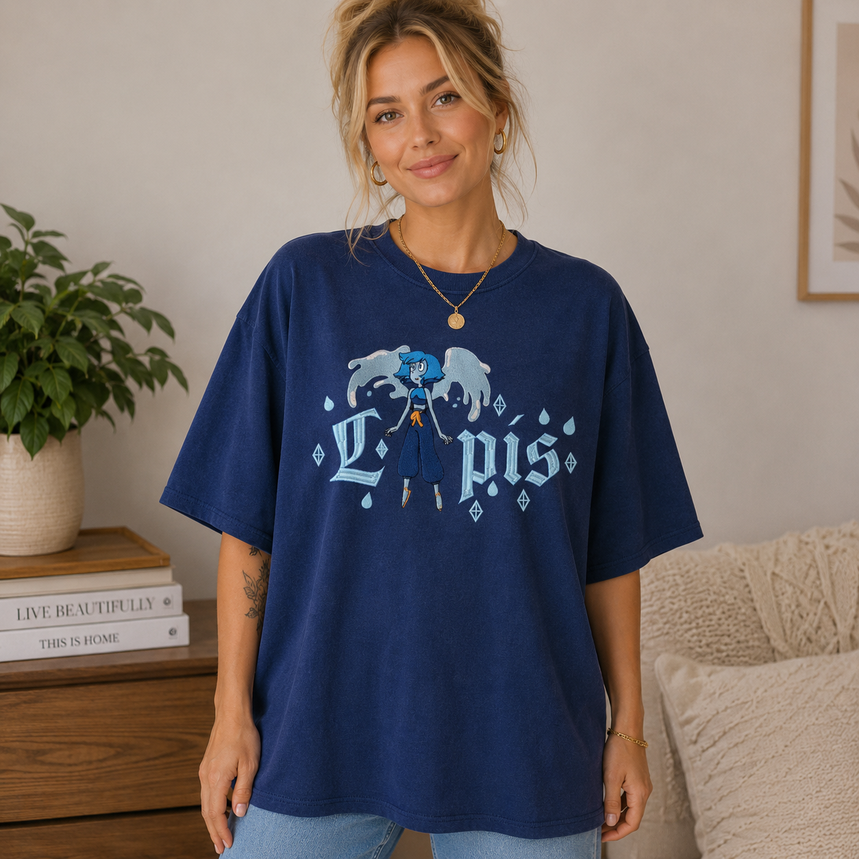 Fantasy Winged Character Graphic T-Shirt with Gothic Typography and Diamond Accent Streetwear Unisex Casual Tee