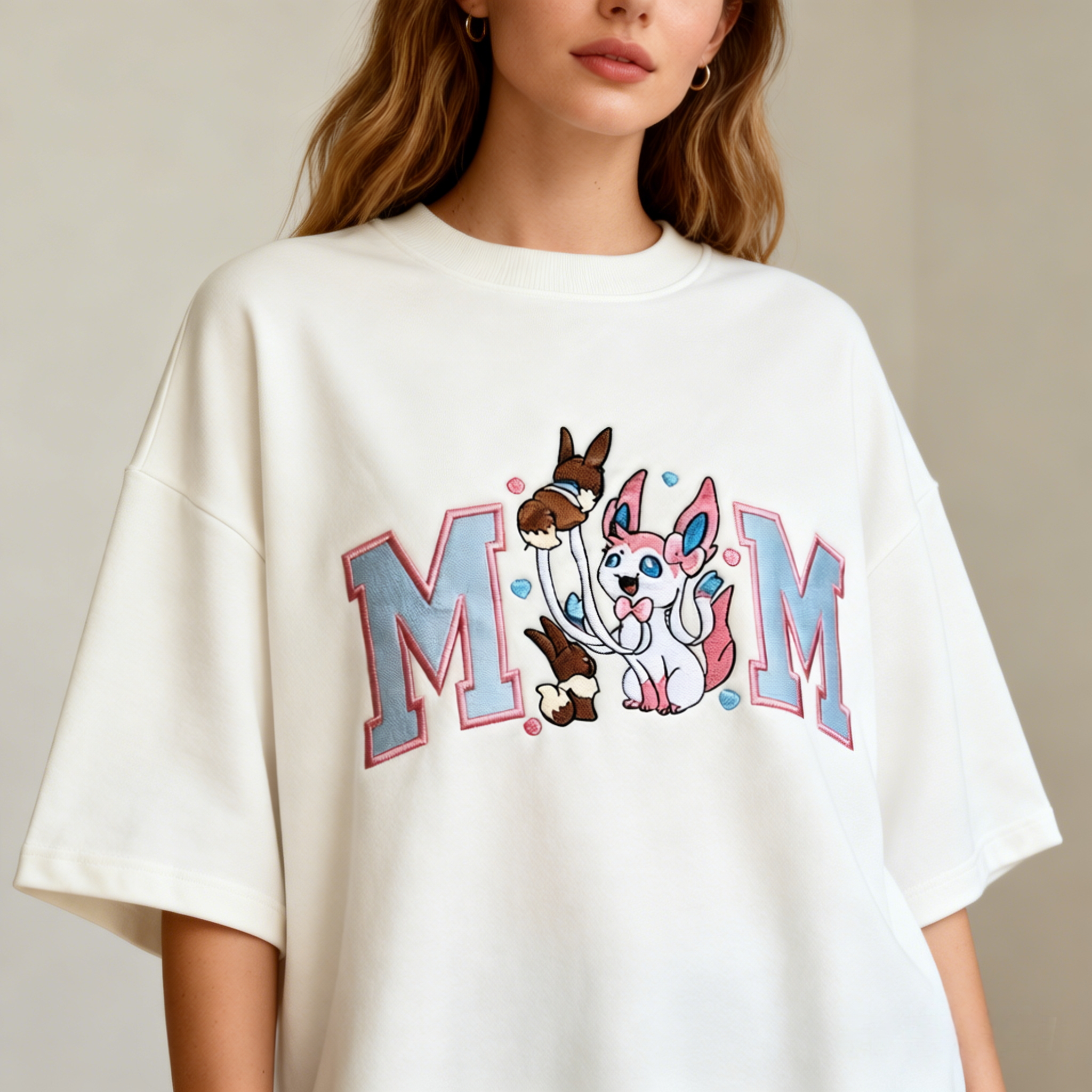 Cute Cartoon Animal Embroidered Letter Graphic Women’s T-Shirt with Heart Accent Casual Tee