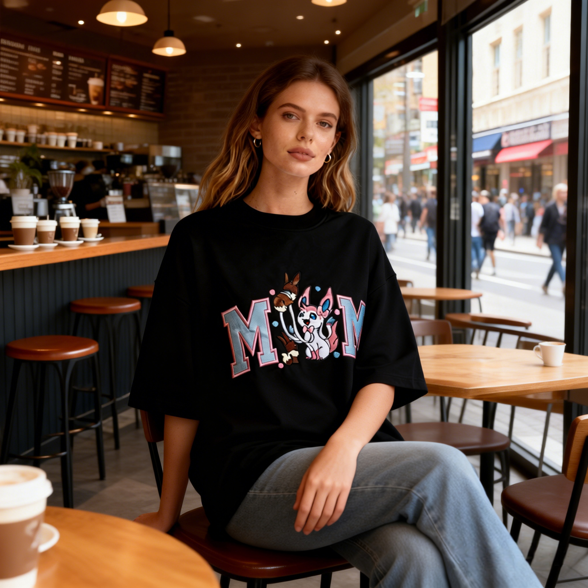 Cute Cartoon Animal Embroidered Letter Graphic Women’s T-Shirt with Heart Accent Casual Tee