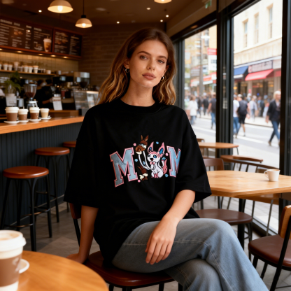 Cute Cartoon Animal Embroidered Letter Graphic Women’s T-Shirt with Heart Accent Casual Tee