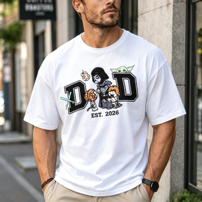Retro Sci-Fi Space Warrior & Companion Cartoon Graphic Men’s T-Shirt with Varsity EST. 2026 Streetwear Design