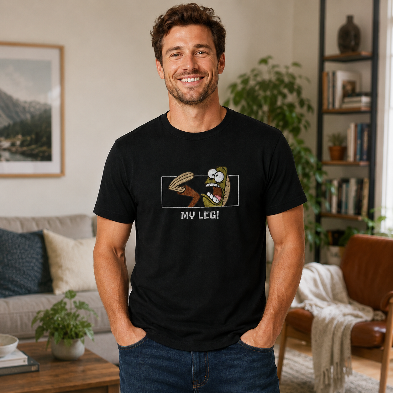 Funny Cartoon Character “My Leg!” Reaction Quote Graphic T-Shirt Casual Streetwear Tee