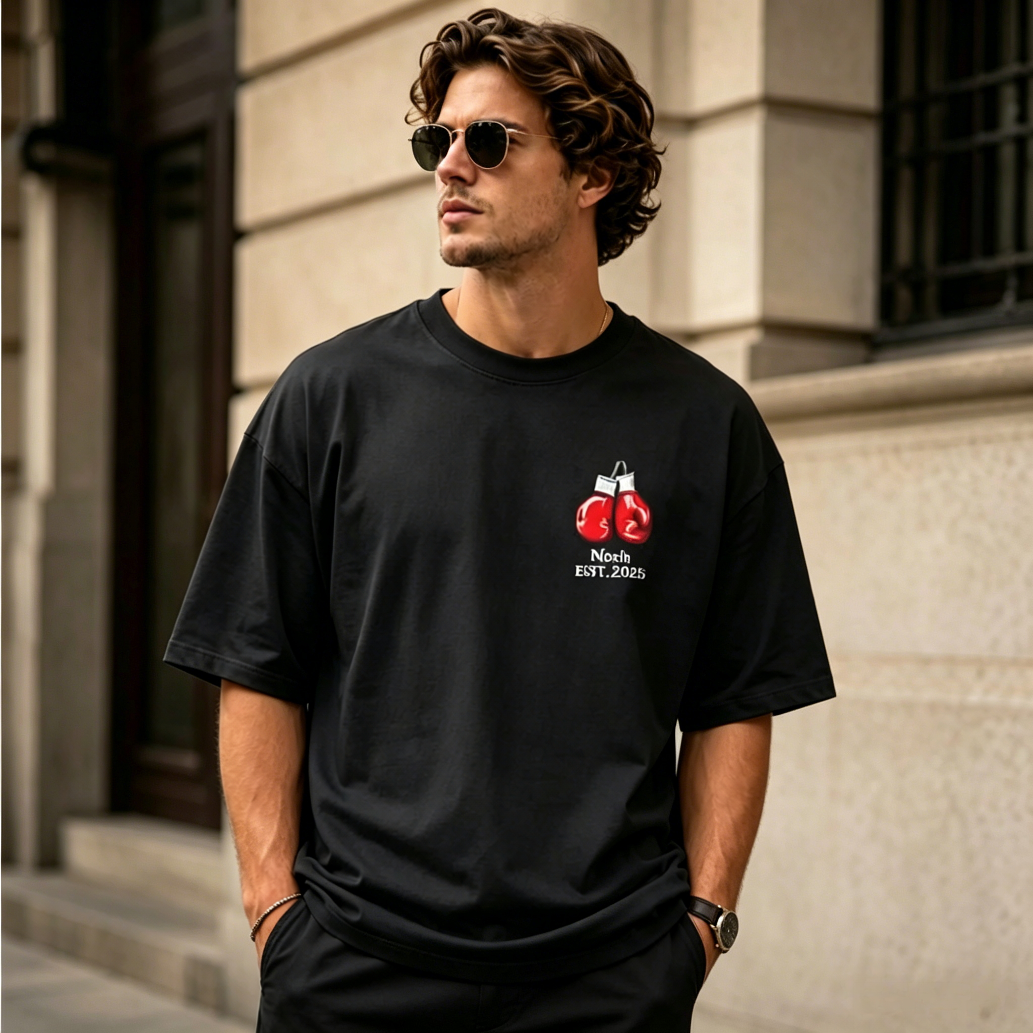 Vintage Martial Arts Fighter Graphic Back Print T-Shirt – Oversized Streetwear Cotton Tee with Boxing Illustration Design