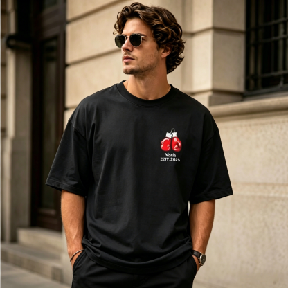 Vintage Martial Arts Fighter Graphic Back Print T-Shirt – Oversized Streetwear Cotton Tee with Boxing Illustration Design