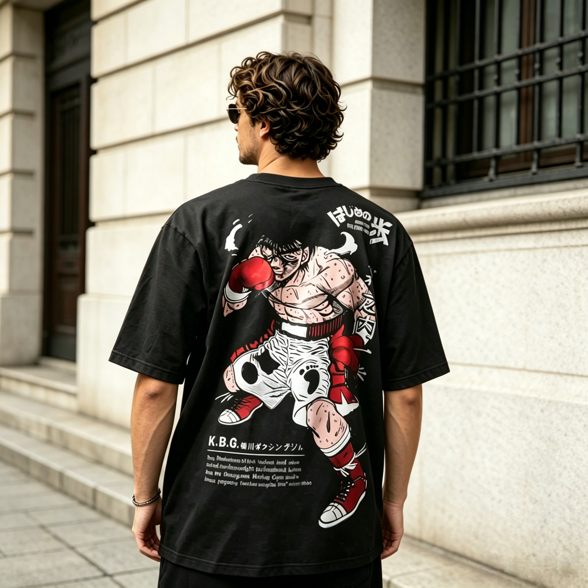 Vintage Martial Arts Fighter Graphic Back Print T-Shirt – Oversized Streetwear Cotton Tee with Boxing Illustration Design