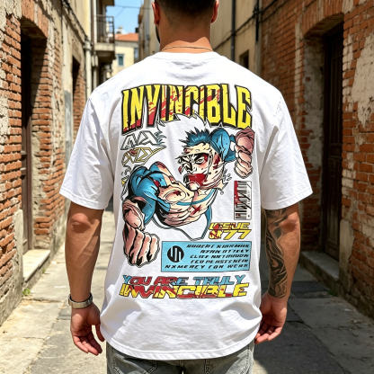 Bold Fighter Graphic Streetwear T-Shirt – Anime-Inspired Character Print Oversized Tee 