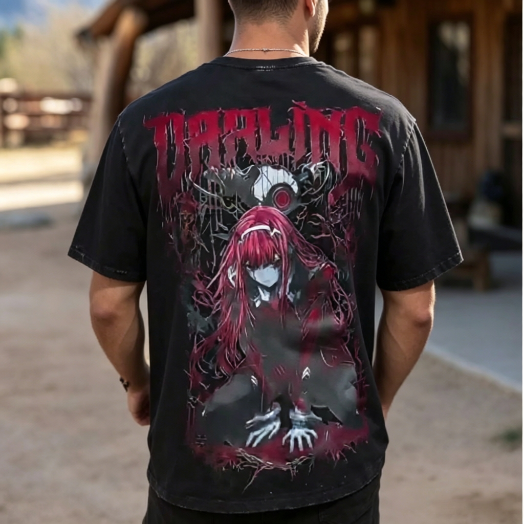 Dual-Sided Gothic Anime Character Graphic Streetwear T-Shirt – Horror Illustration Back Print Tee