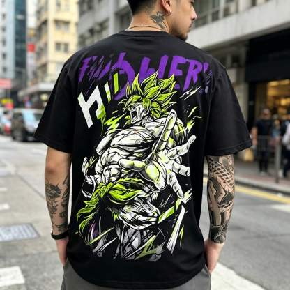Neon Energy Berserker Muscle Warrior Graphic Oversized Black Streetwear T-Shirt