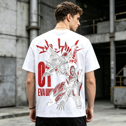 Mecha Warrior Dual-Sided Graphic Oversized Streetwear T-Shirt with Minimal Front Print