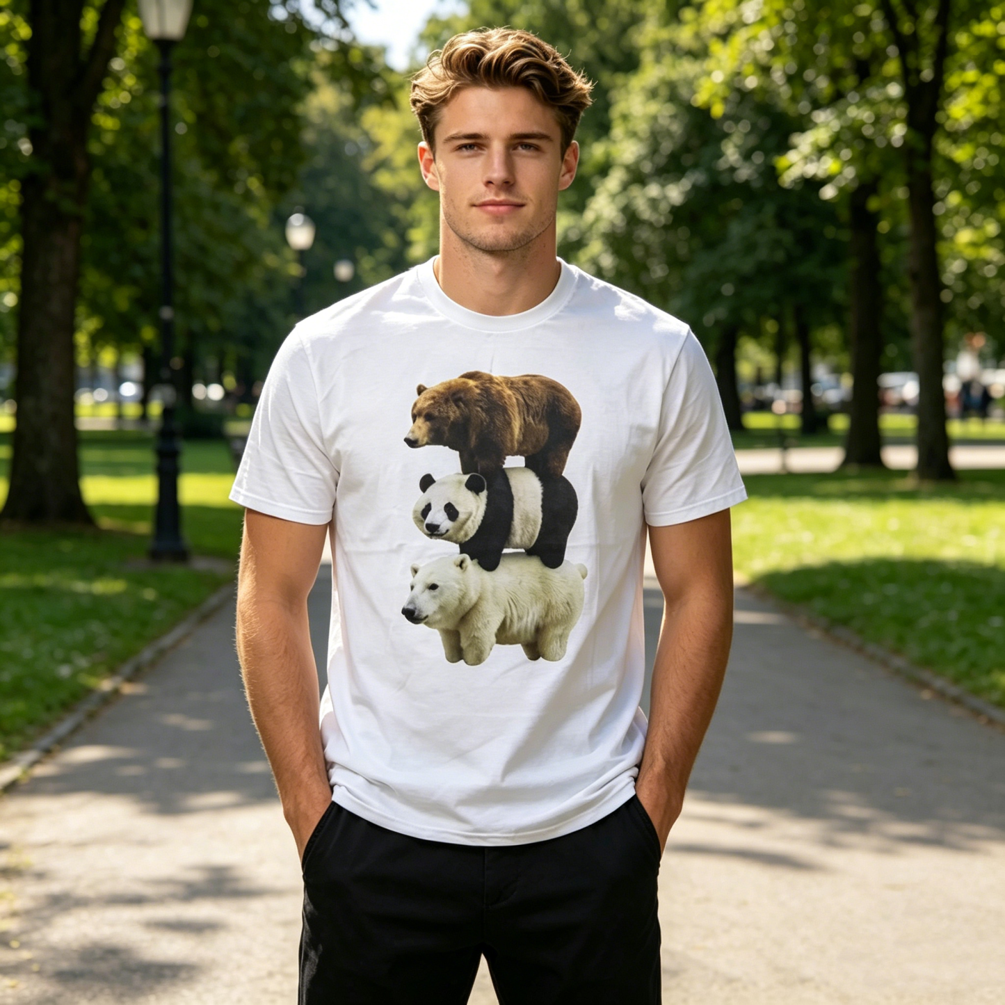 Stacked Wildlife Bear, Panda & Polar Bear Graphic T-Shirt Nature Animal Streetwear Men’s Tee