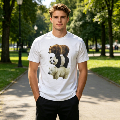 Stacked Wildlife Bear, Panda & Polar Bear Graphic T-Shirt Nature Animal Streetwear Men’s Tee