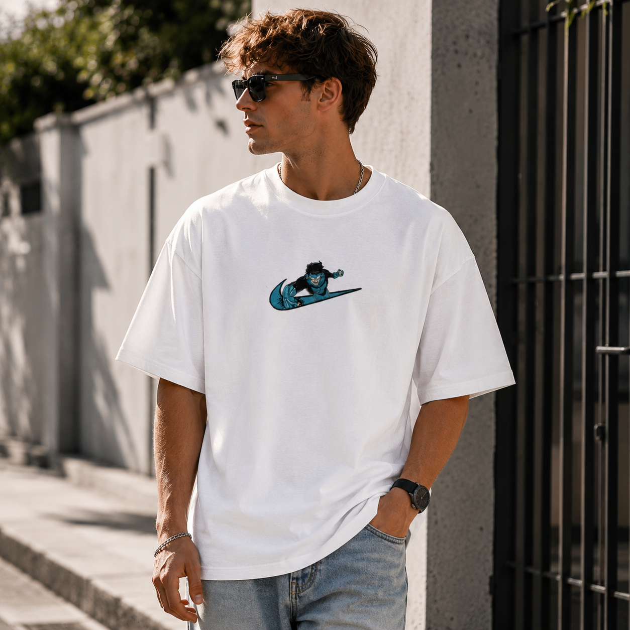 Minimalist Oversized Streetwear T-Shirt – Sport-Inspired Chest Graphic Embroidery Tee