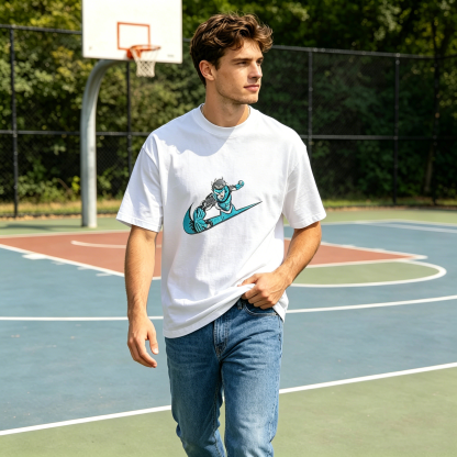 Futuristic Blue Action Hero Motion Graphic Streetwear T-Shirt
