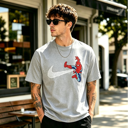 Comic Hero Swing Motion Graphic Streetwear Graphic Tee – Casual Cotton T-Shirt
