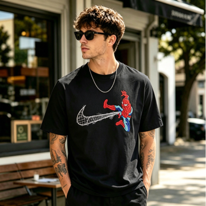 Comic Hero Swing Motion Graphic Streetwear Graphic Tee – Casual Cotton T-Shirt