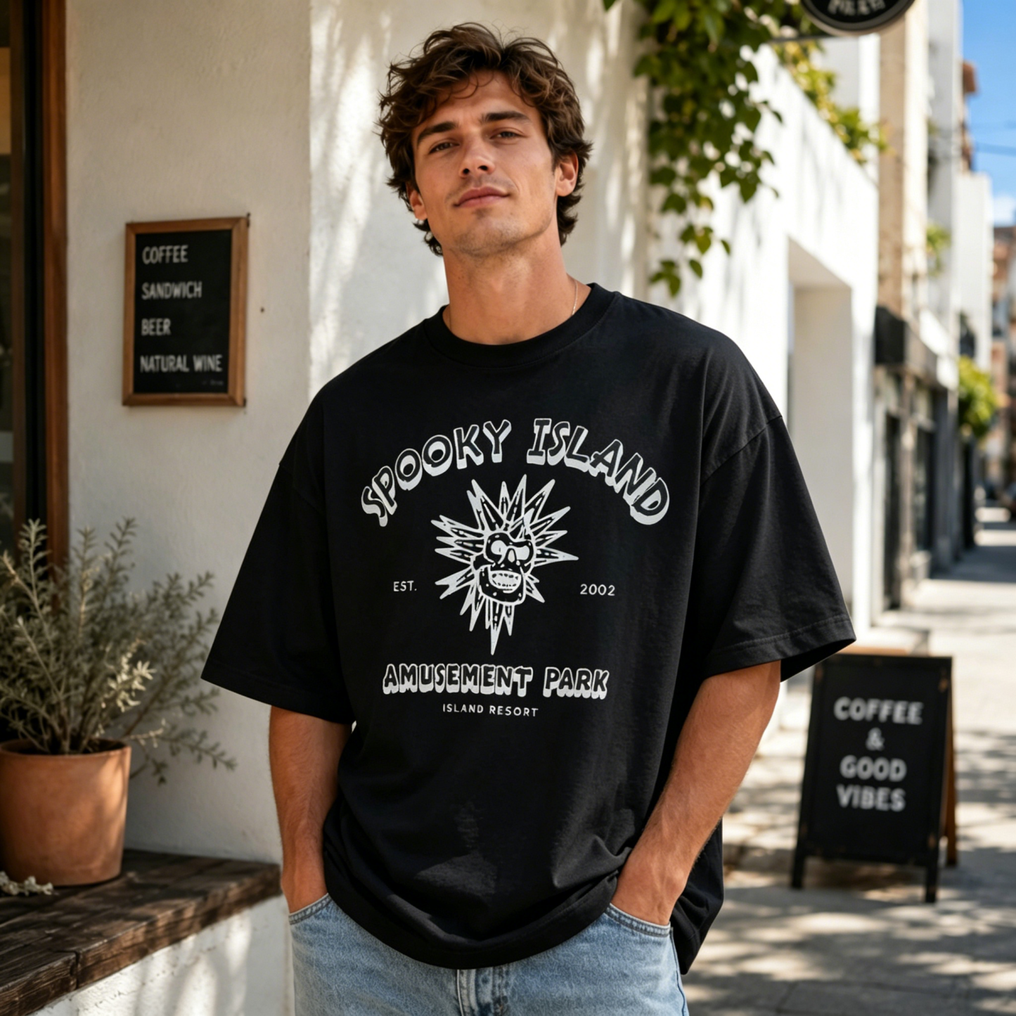 Spooky Island Retro Horror Amusement Park Graphic Streetwear T-Shirt – Vintage Theme Print Tee