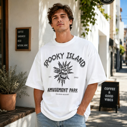 Spooky Island Retro Horror Amusement Park Graphic Streetwear T-Shirt – Vintage Theme Print Tee