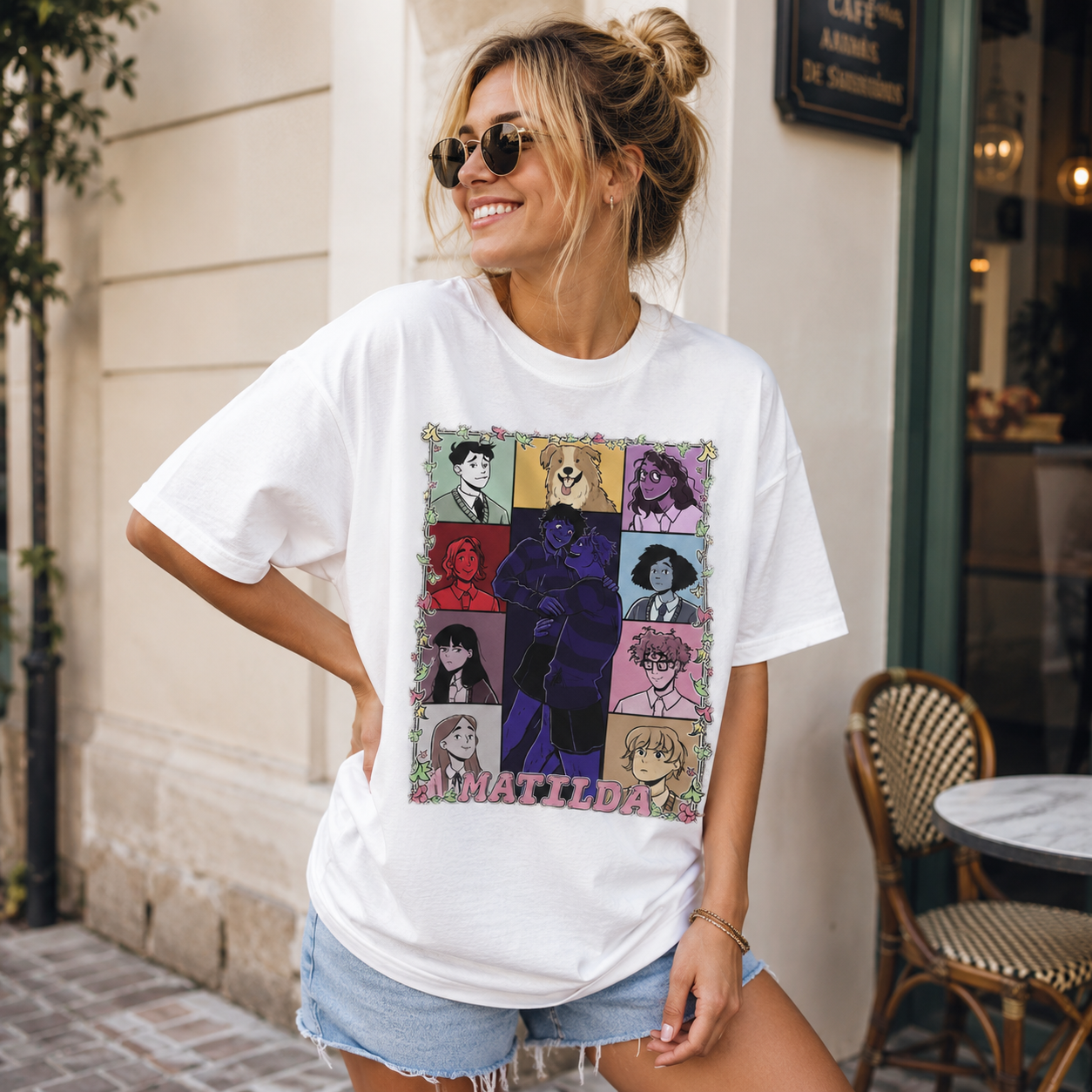 Whimsical School Story Character Collage Graphic Tee