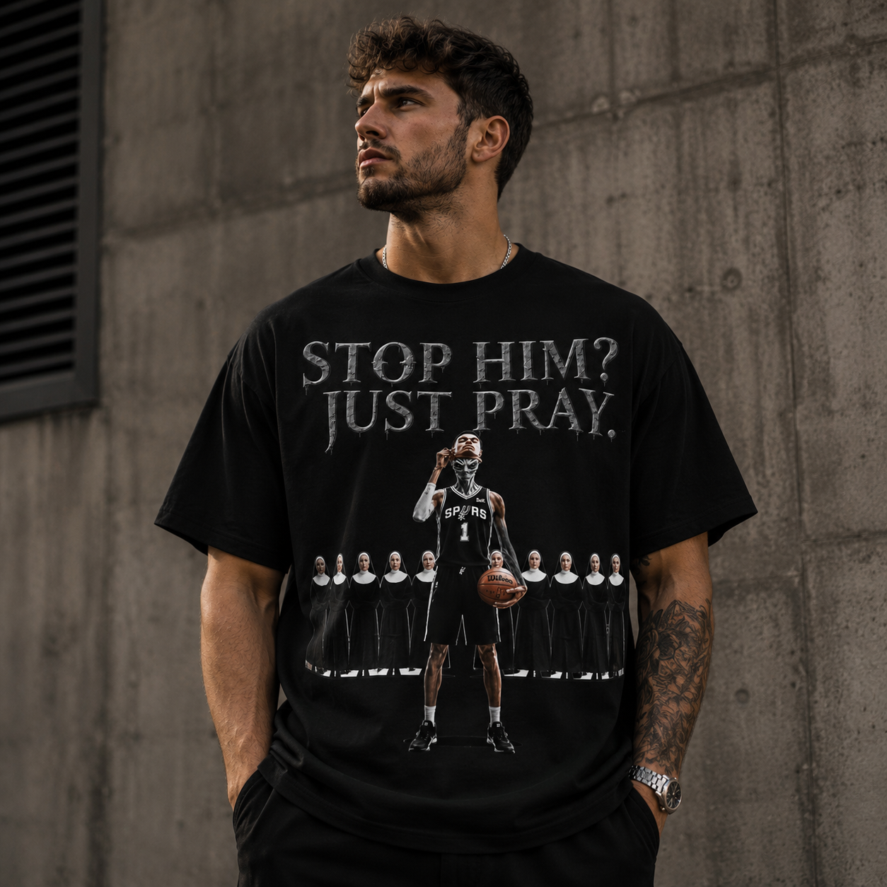 Victor Wembanyama “Stop Him? Just Pray” Spurs Basketball Graphic Athletic T-Shirt