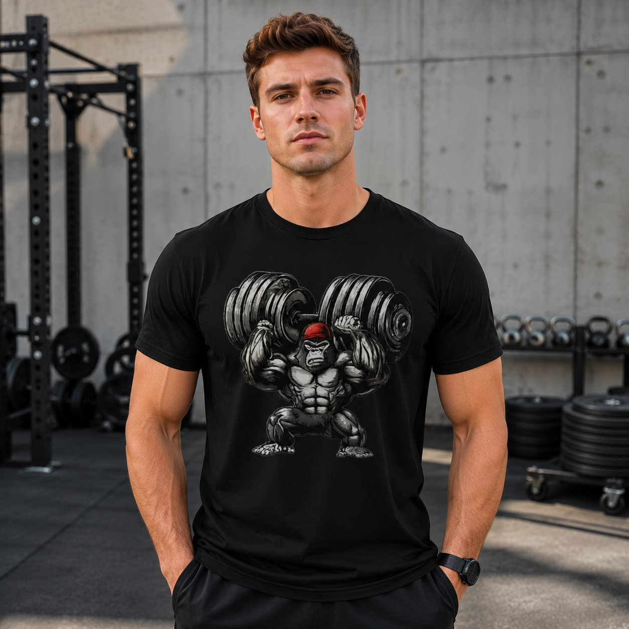 Gym Gorilla Heavy Weightlifting Graphic T-Shirt – Bodybuilding Fitness Athletic Training Streetwear Oversized Muscle Gym Tee