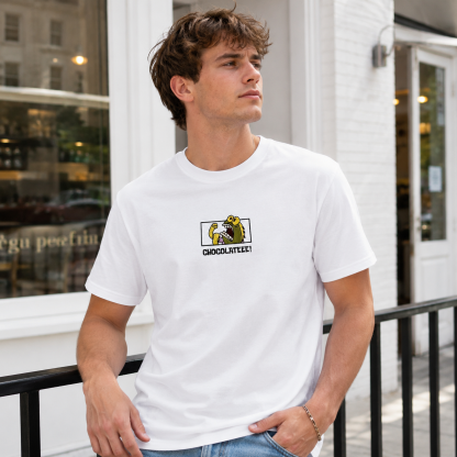 Minimalist Cartoon Monster Graphic T-Shirt – “CHOCOLATEEE!” Casual Streetwear Cotton Tee