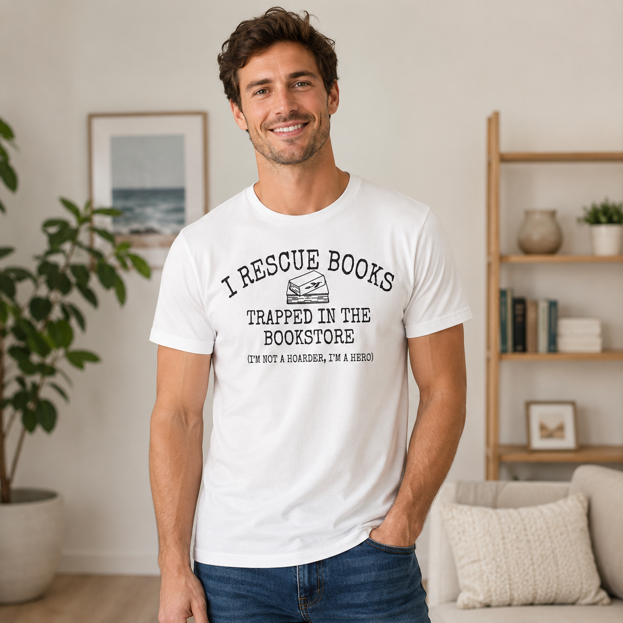 Book Rescue Club Graphic T-Shirt – Funny Book Lover “Bookstore Hero” Casual Tee