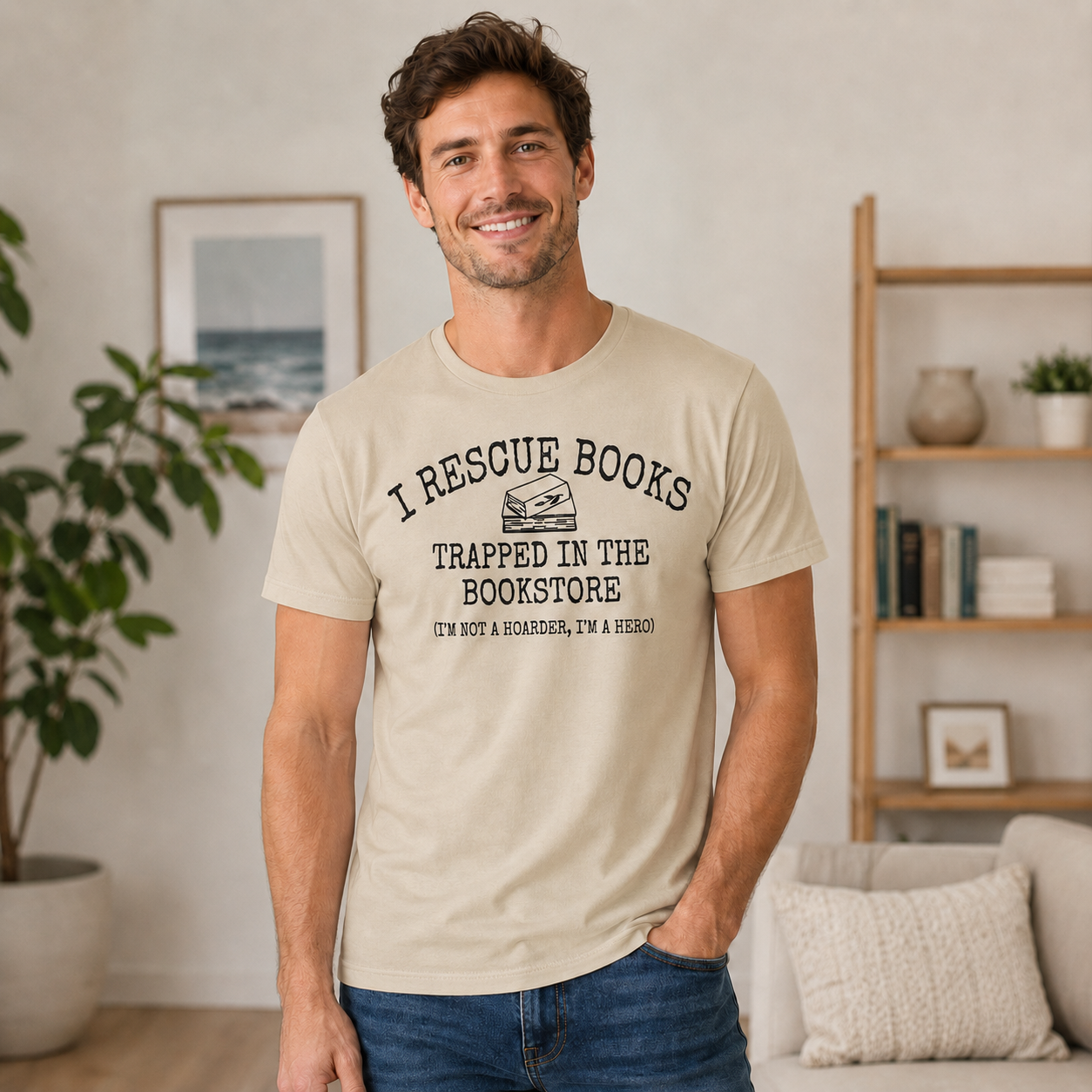 Book Rescue Club Graphic T-Shirt – Funny Book Lover “Bookstore Hero” Casual Tee