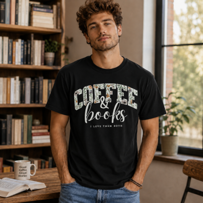 Coffee & Books Graphic Short Sleeve T-Shirt – Cozy Reading & Café Lifestyle Casual Tee