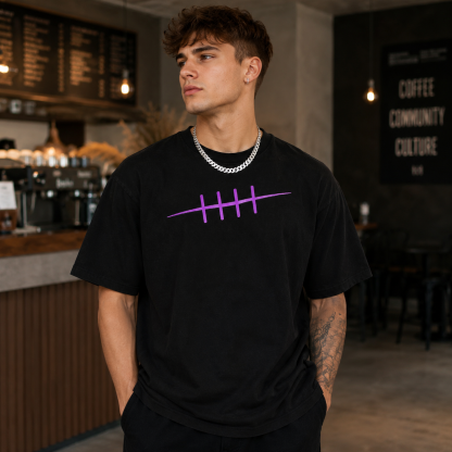 Dual-Sided Purple Energy Aura Character Graphic Oversized Black Streetwear T-Shirt