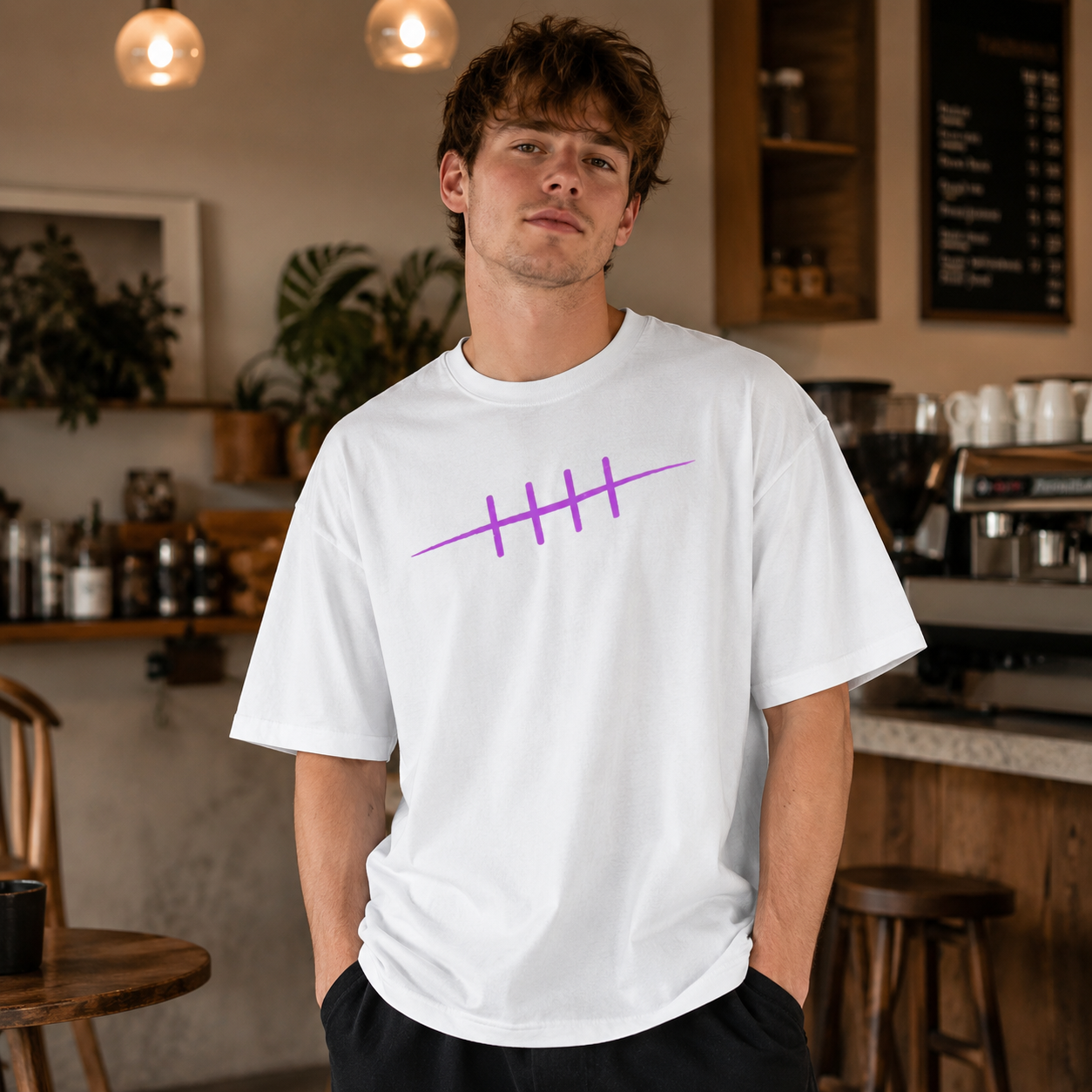 Dual-Sided Purple Energy Aura Character Graphic Oversized Black Streetwear T-Shirt