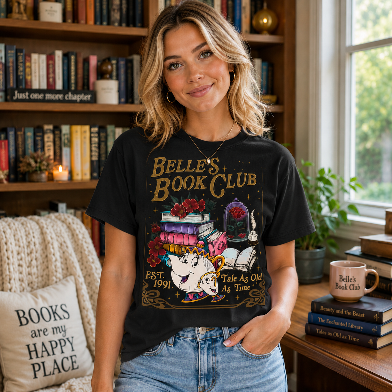 Enchanted Book Club Graphic Short Sleeve T-Shirt – Fairytale Book Lover Casual Tee