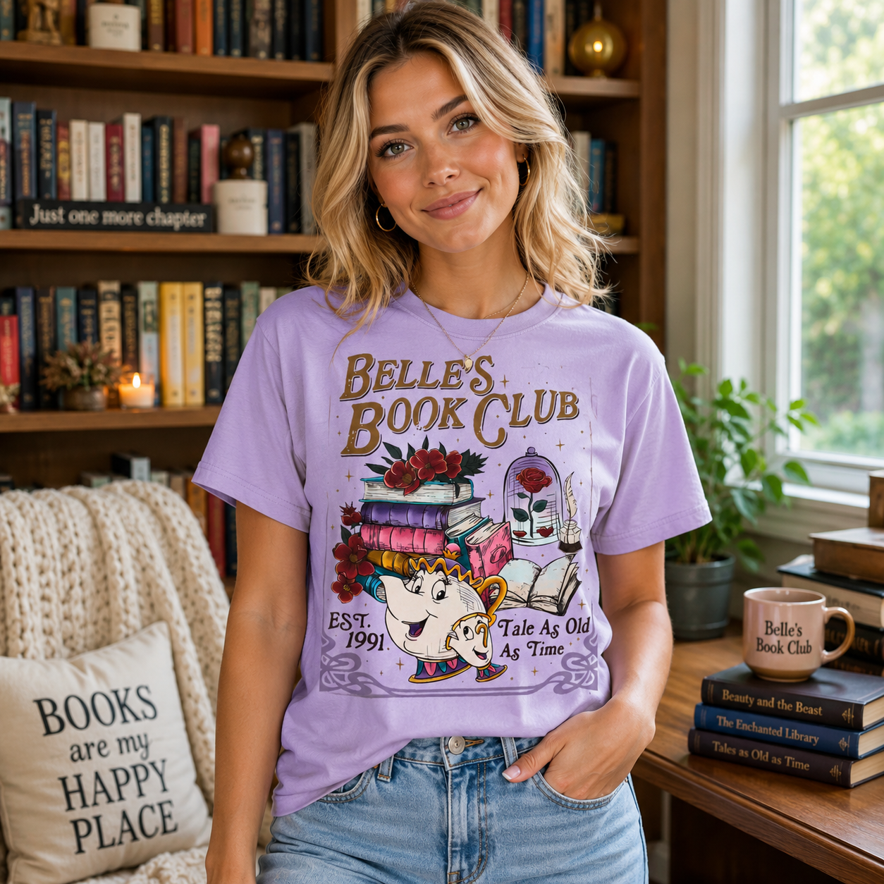 Enchanted Book Club Graphic Short Sleeve T-Shirt – Fairytale Book Lover Casual Tee