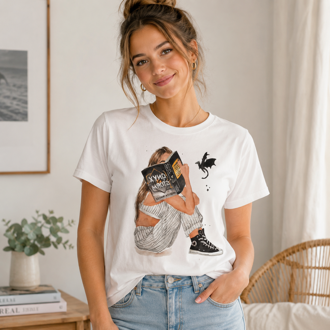 Romantasy Book Lover Graphic T-Shirt – “Onyx Storm” Inspired Cozy Reading Casual Tee