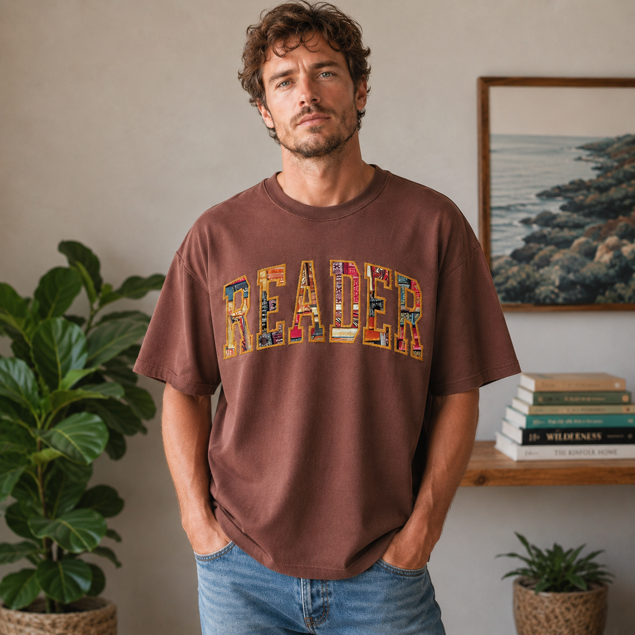 Color Patch “READER” Graphic Short Sleeve T-Shirt – Book Lover Casual Literary Streetwear Tee