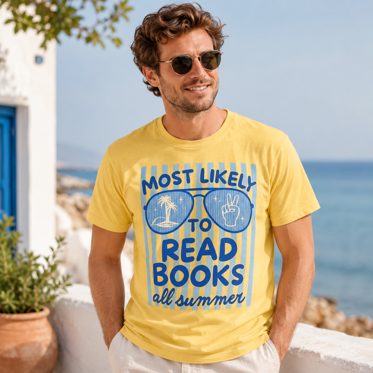 “Most Likely to Read Books All Summer” Coastal Reader Graphic T-Shirt – Summer Book Lover Tee