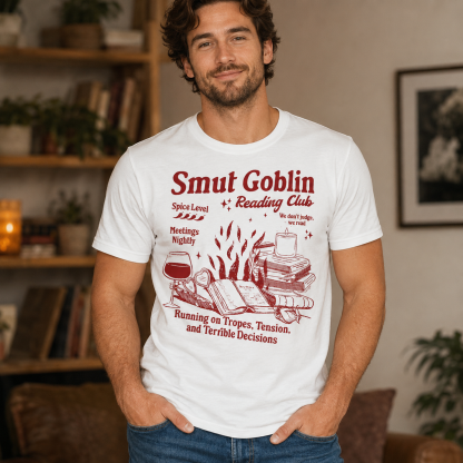 “Smut Goblin Reading Club” Vintage Romance Reader Graphic T-Shirt – Book Lover Bookish Humor Tee