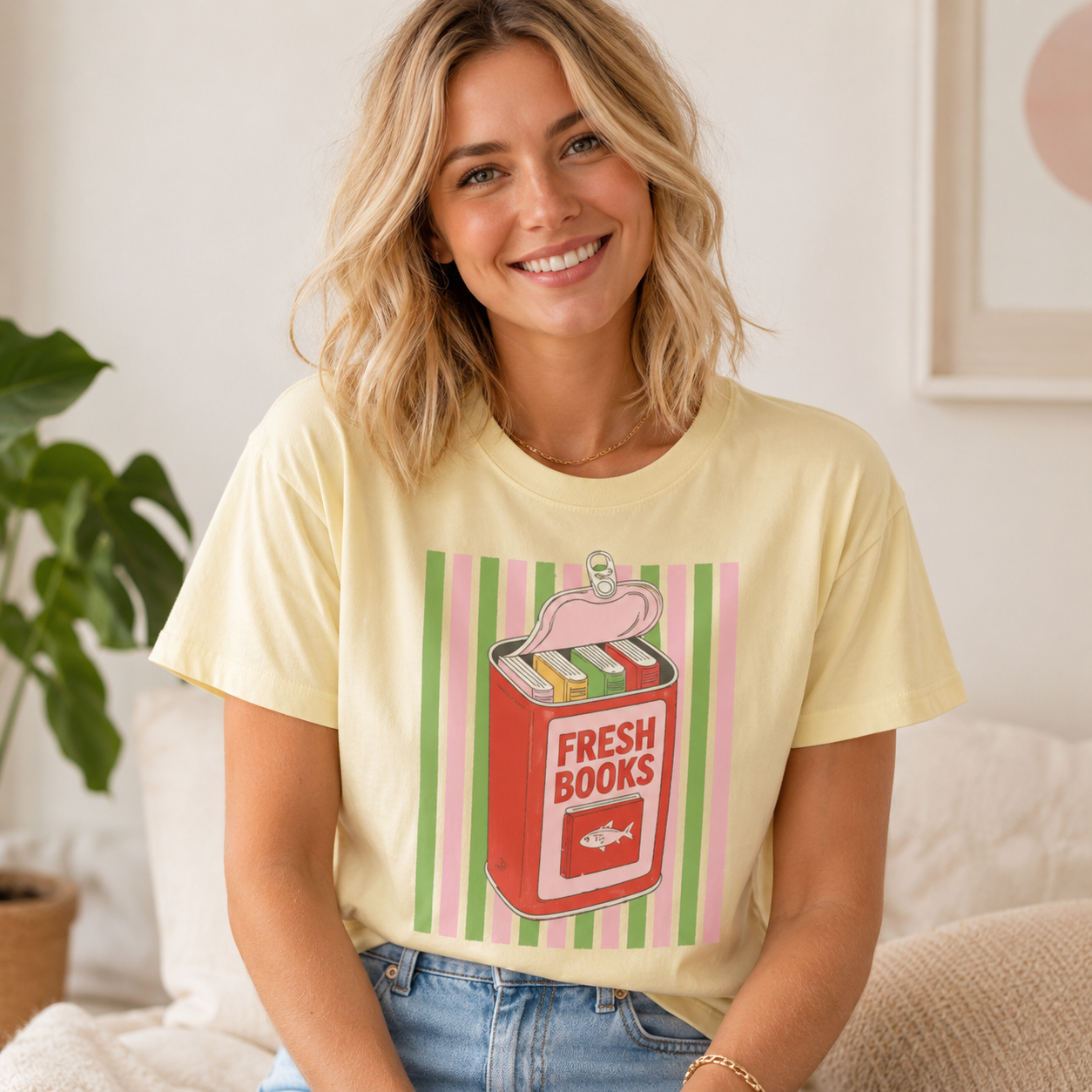 “Fresh Books Club” Retro Book Tin Graphic T-Shirt – Book Lover Aesthetic Reader Tee