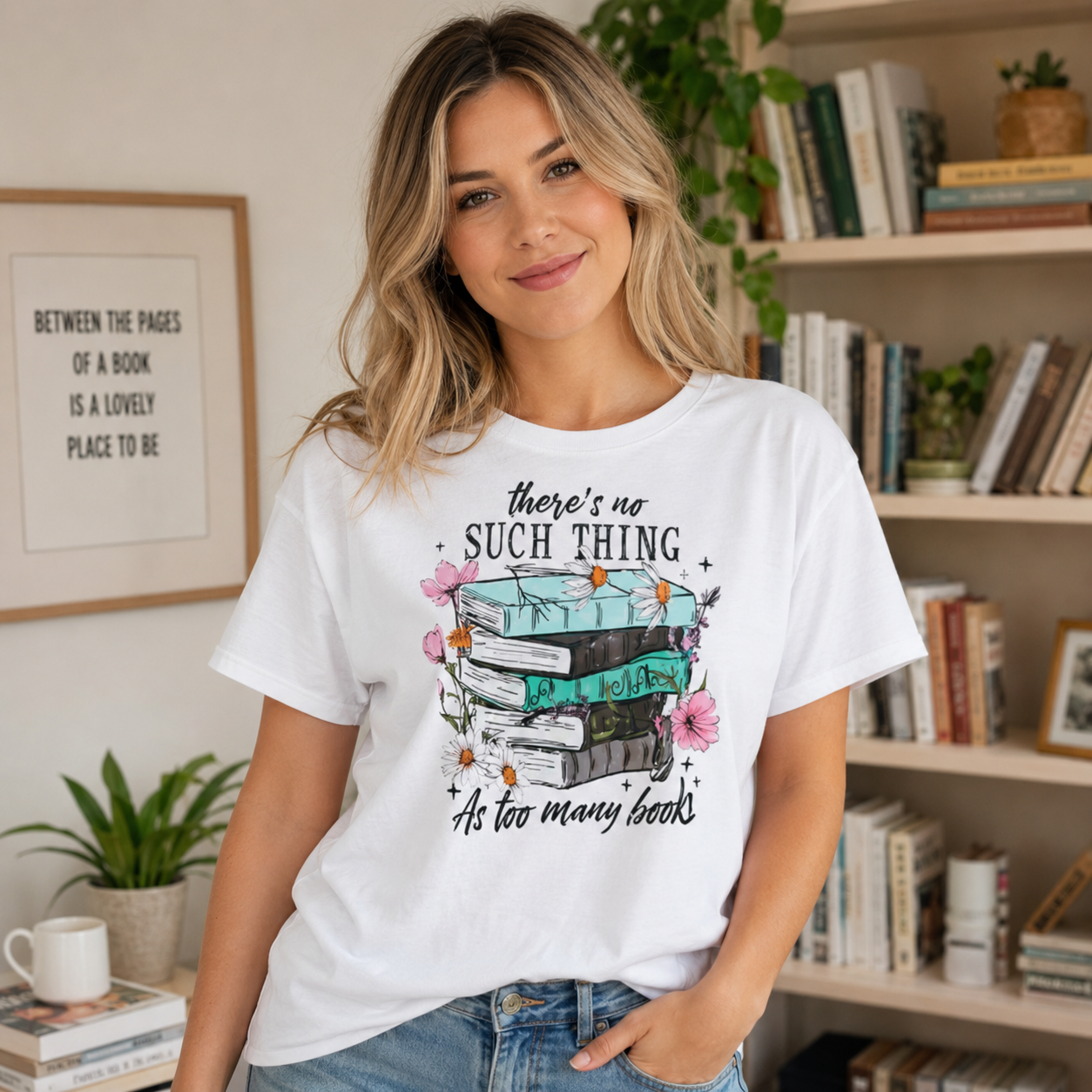There’s No Such Thing as Too Many Books Graphic Short Sleeve T-Shirt – Book Lover Casual Reading Tee