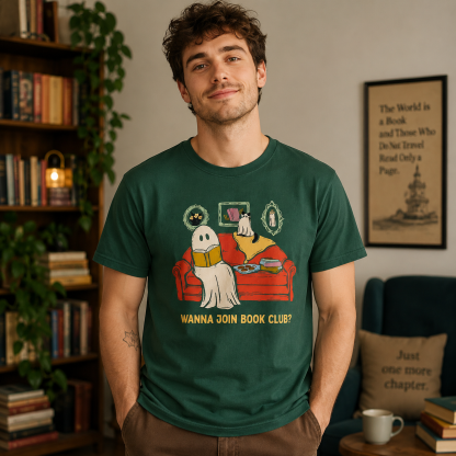 Book Club Ghost Graphic Athletic Short Sleeve T-Shirt – Cozy Reading Lifestyle Casual Tee