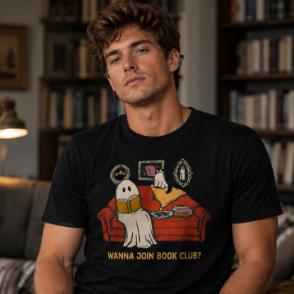 Book Club Ghost Graphic Athletic Short Sleeve T-Shirt – Cozy Reading Lifestyle Casual Tee