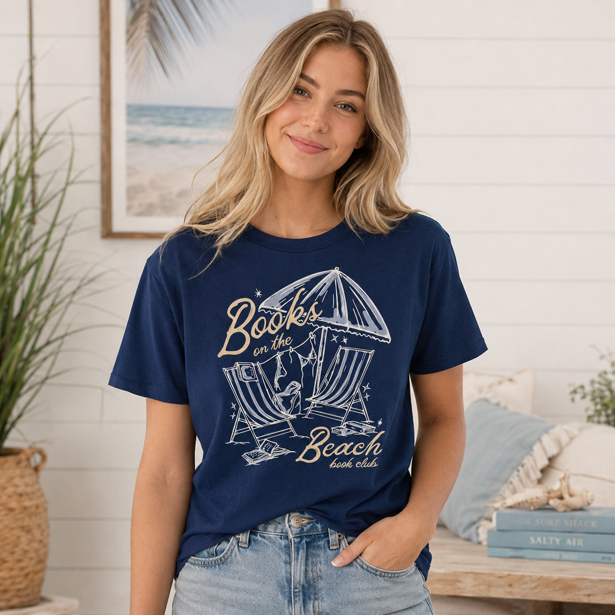 Books on the Beach Book Club Graphic Short Sleeve T-Shirt – Coastal Book Lover Casual Tee
